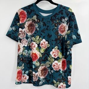 Johnny Was Teal Activewear athletic workout t-shirt short sleeve Top sz medium